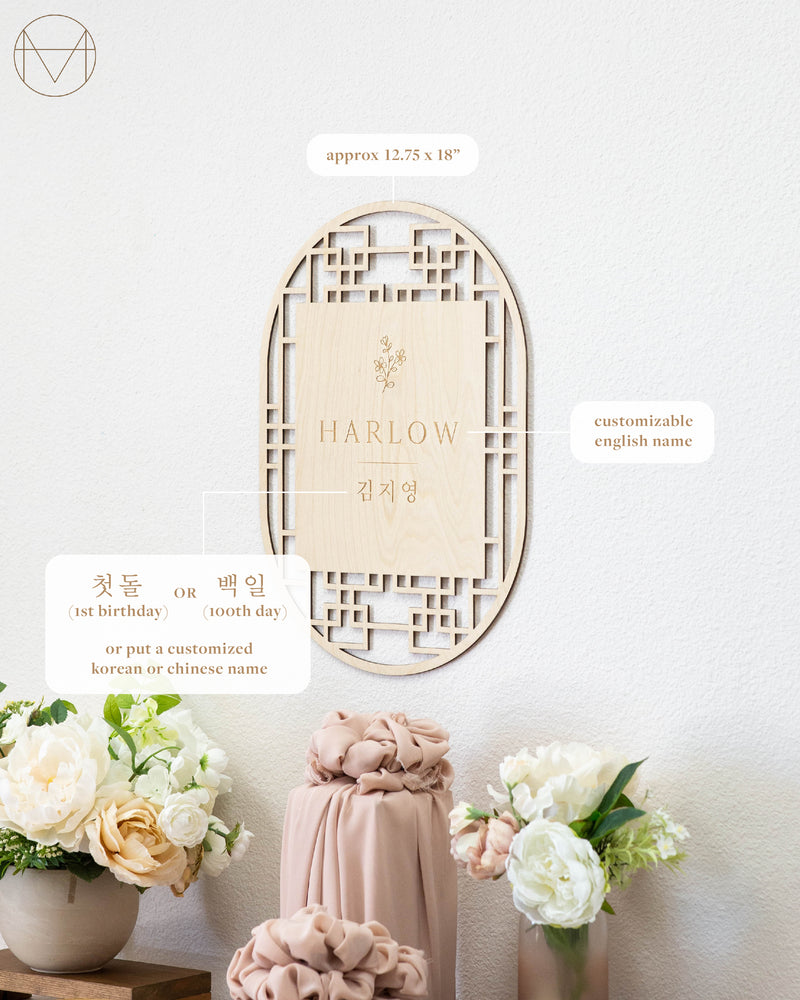 Banner 61 | Wooden Lattice Sign | Floral Accent | Oval-Shaped