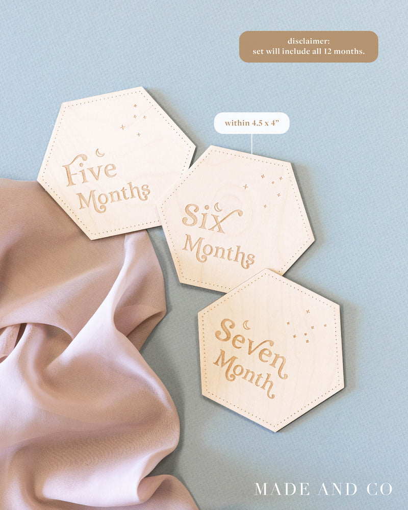 Baby Milestone Cards | Wooden Engraved Plaques | Monthly Markers | Octagon