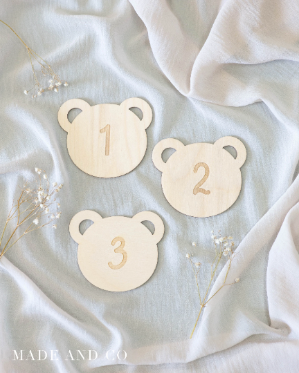 Baby Milestone Cards | Teddy Bear Wooden | Number