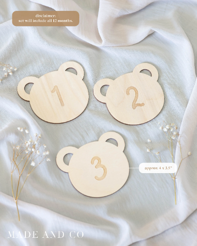 Baby Milestone Cards | Teddy Bear Wooden | Number