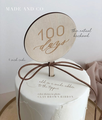 Cake Topper 30 | 100 Days | Cursive | Ribbon | Wooden | Engraving