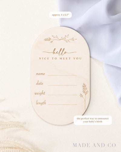 Birth Announcement Sign 21 | Baby Stats | Floral Accent | Engraved | Plaque