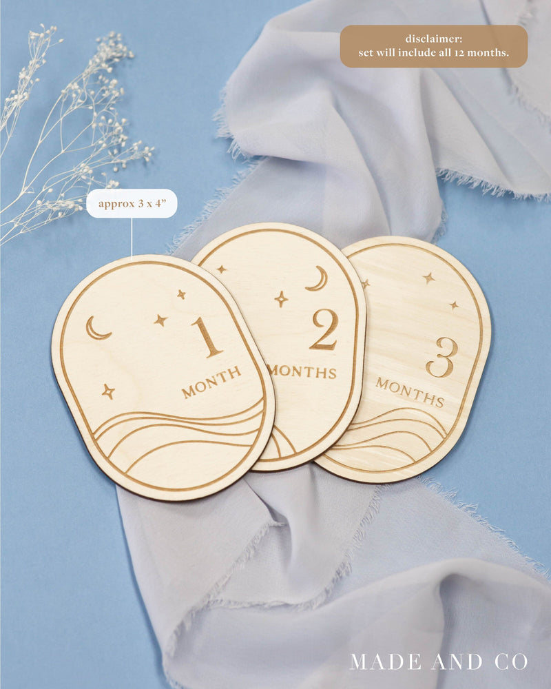 Baby Milestone Cards | Starry Night Design | Wooden Monthly Markers
