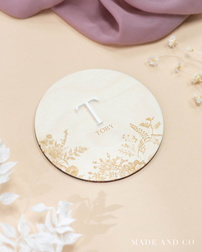 Birth Announcement 14 | Initial Name Tag | Floral Design