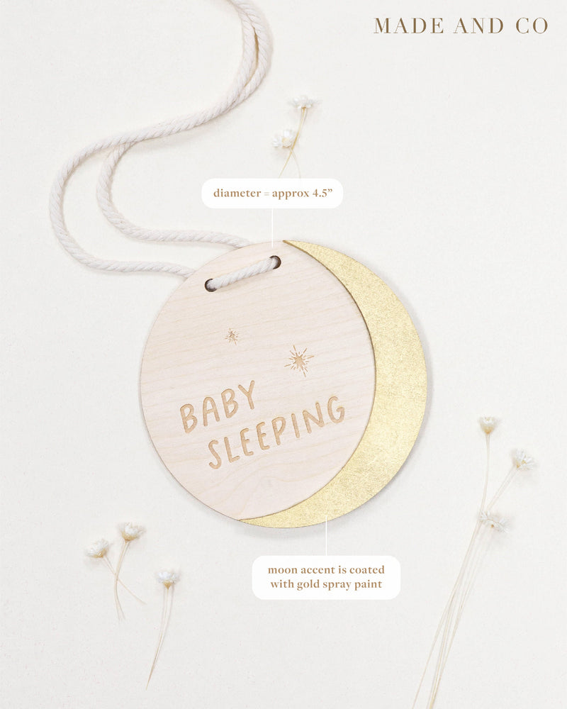 Birth Announcement 31 | Sleeping Baby Door Tag | Crescent Moon Design