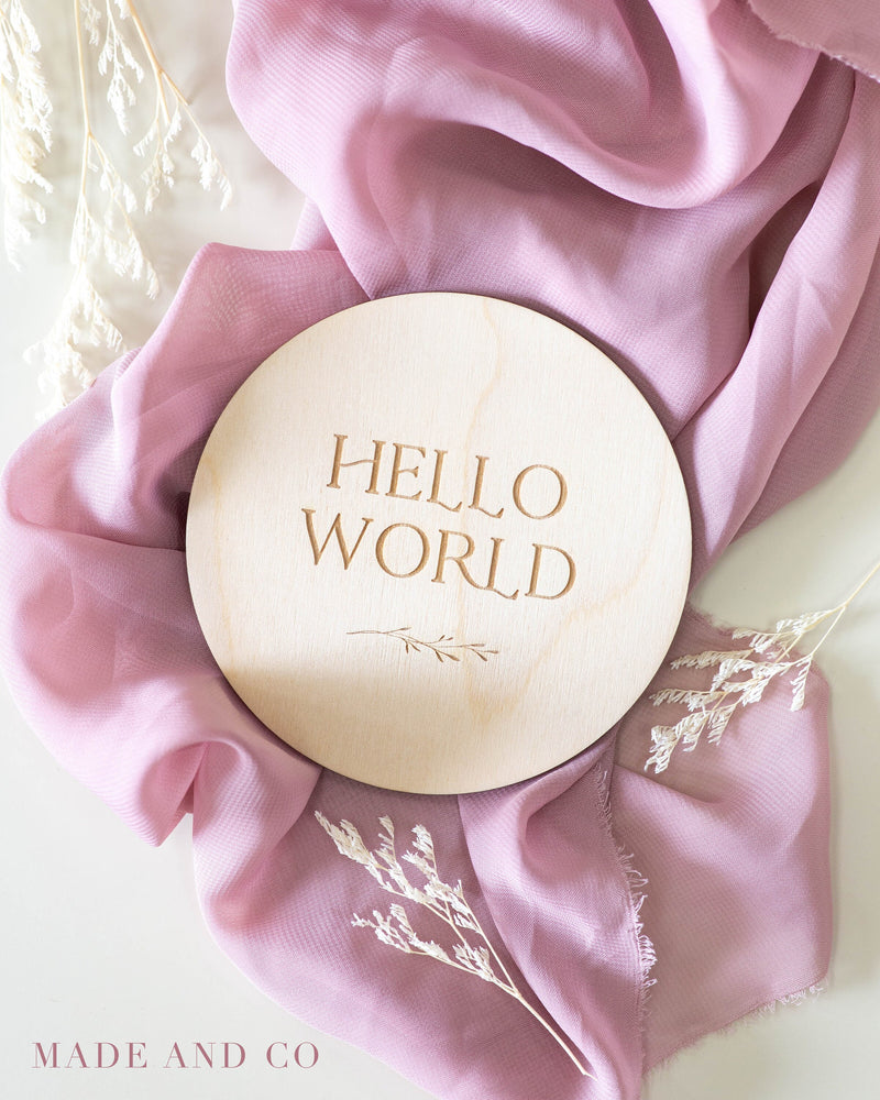 Birth Announcement 27 | Hello World Sign | Wooden Plaque