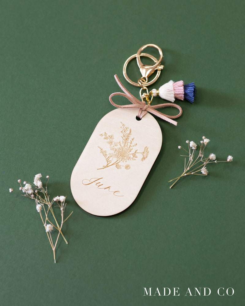 Wooden Keychain 6 | Custom Name | Floral Design